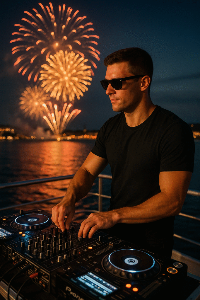 Home 9 A picture of one of our vancouver disc jockeys playing at the fireworks