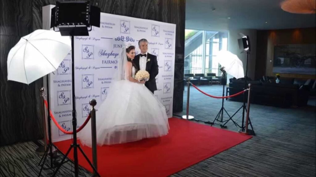 Red carpet photo station fairmont pacific rim wedding paradise events